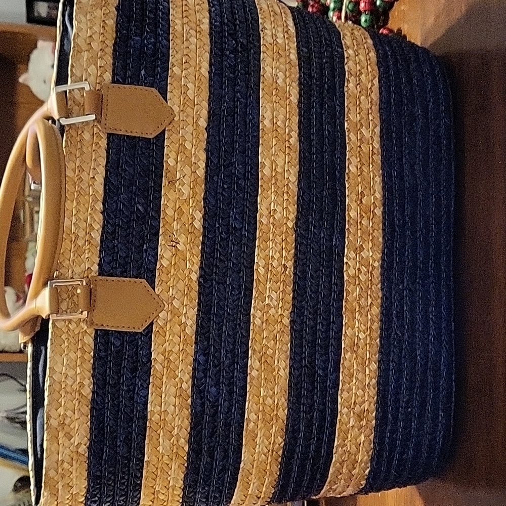 Vintage Striped Straw Tote